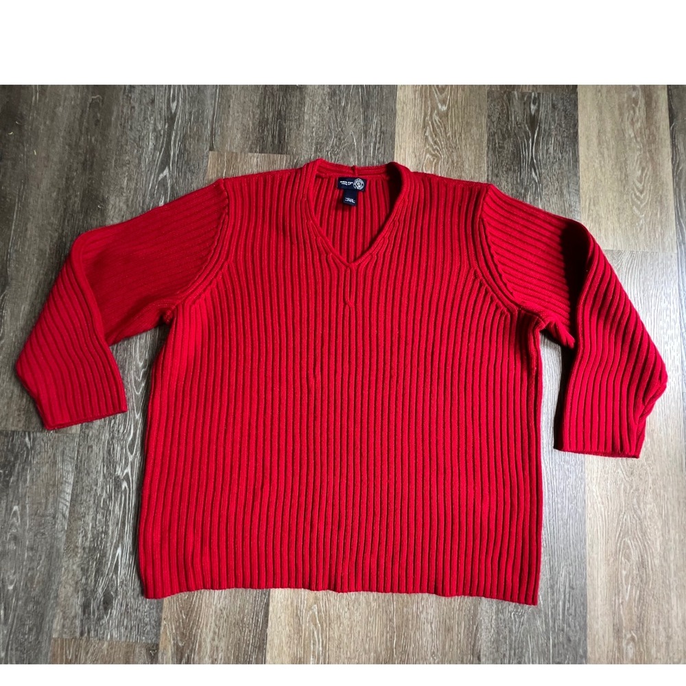 Venezia Jeans Sweater Womens 26/28 Red Ribbed Knit V-Neck Long Sleeve 3663